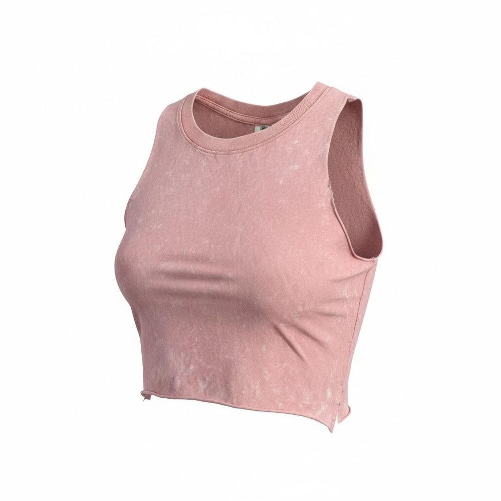 Bloom Pop Womens S Pink White Relaxed Cropped Tank Top Acid-Wash Look Raw Hem